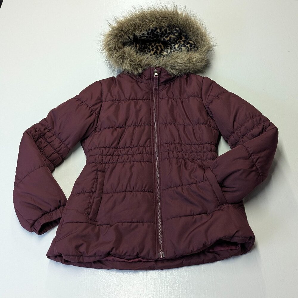 Weather Tamer Size M (10-12) Maroon Coat with Faux Fur Trimmed Hood